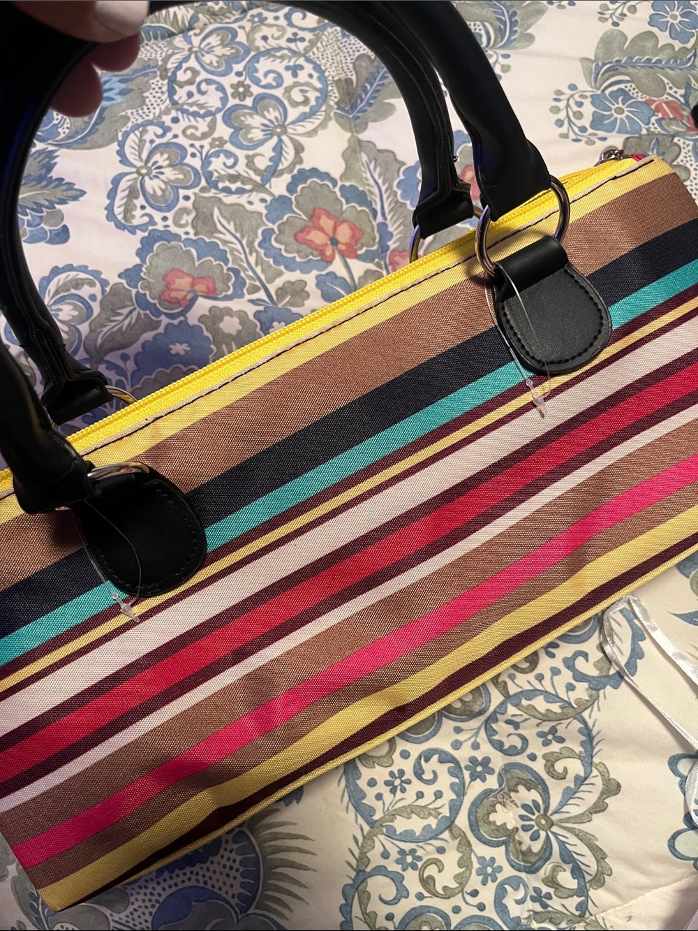 NWT Striped Multicolor Insulated Tote Bag with Black Handles- Keep It Cold! - Picture 2 of 3